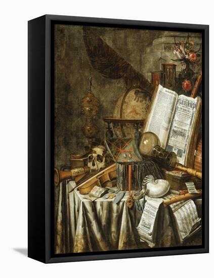 Vanitas Still Life with Musical Instruments, Books, and Other Things, 1663-Evert Collier-Framed Premier Image Canvas