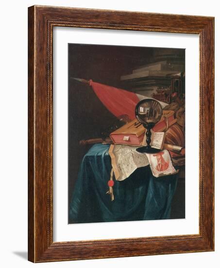 Vanitas Still Life with the Artist at His Easel Reflected in a Crystal Ball-Vincent Laurensz van der Vinne-Framed Giclee Print