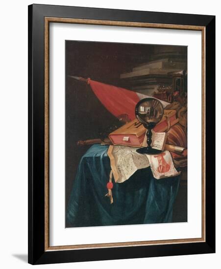 Vanitas Still Life with the Artist at His Easel Reflected in a Crystal Ball-Vincent Laurensz van der Vinne-Framed Giclee Print