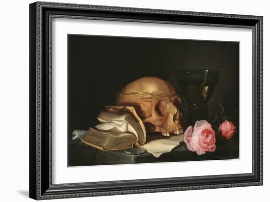 Vanite, Nature Morte Avec Un Crane, Un Livre Et Des Roses - Vanitas Still Life with a Skull, a Book-Jan Davidsz de Heem-Framed Giclee Print