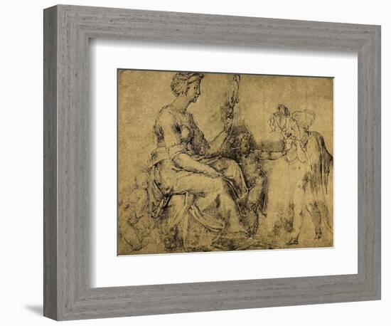 Vanity (?), Drawing by Michelangelo. Gabinetto Dei Disegni E Delle Stampe, Uffizi Gallery, Florence-Michelangelo Buonarroti-Framed Giclee Print