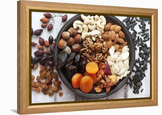 Variety of 12 Assorted Nuts and Dried Fruits-alenkasm-Framed Premier Image Canvas
