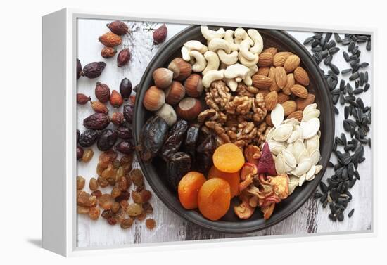 Variety of 12 Assorted Nuts and Dried Fruits-alenkasm-Framed Premier Image Canvas