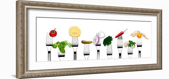 Variety of Vegetarian Food on Forks-foodbytes-Framed Photographic Print