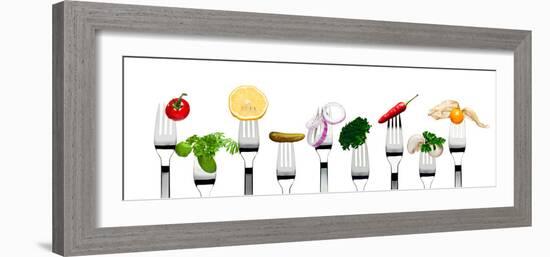 Variety of Vegetarian Food on Forks-foodbytes-Framed Photographic Print