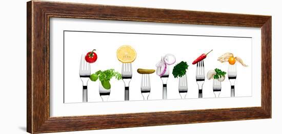 Variety of Vegetarian Food on Forks-foodbytes-Framed Photographic Print