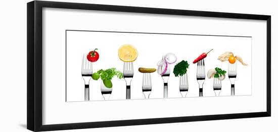 Variety of Vegetarian Food on Forks-foodbytes-Framed Photographic Print