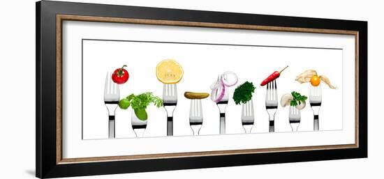 Variety of Vegetarian Food on Forks-foodbytes-Framed Photographic Print