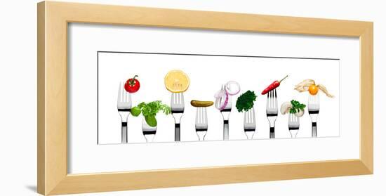 Variety of Vegetarian Food on Forks-foodbytes-Framed Photographic Print