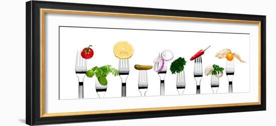 Variety of Vegetarian Food on Forks-foodbytes-Framed Photographic Print