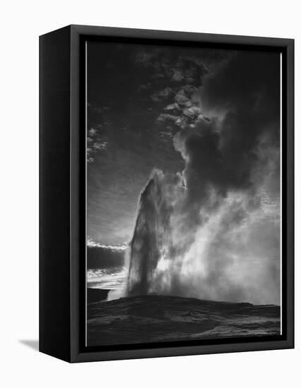 Various Angles During Eruption. "Old Faithful Geyser Yellowstone National Park" Wyoming  1933-1942-Ansel Adams-Framed Stretched Canvas