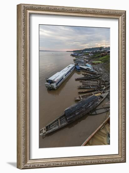 Various boats along the banks of the Amazon River, Loreto, Peru, South America-Michael Nolan-Framed Photographic Print
