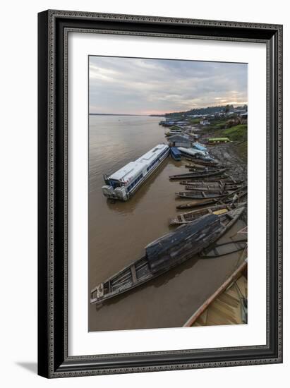 Various boats along the banks of the Amazon River, Loreto, Peru, South America-Michael Nolan-Framed Photographic Print