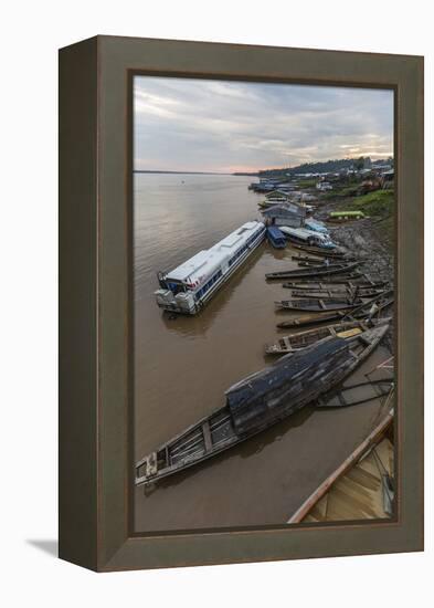 Various boats along the banks of the Amazon River, Loreto, Peru, South America-Michael Nolan-Framed Premier Image Canvas