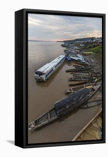 Various boats along the banks of the Amazon River, Loreto, Peru, South America-Michael Nolan-Framed Premier Image Canvas