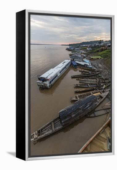 Various boats along the banks of the Amazon River, Loreto, Peru, South America-Michael Nolan-Framed Premier Image Canvas