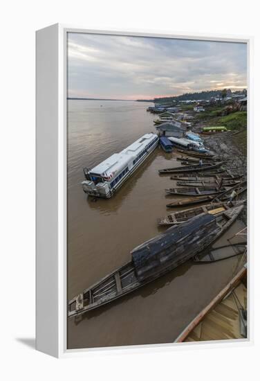 Various boats along the banks of the Amazon River, Loreto, Peru, South America-Michael Nolan-Framed Premier Image Canvas