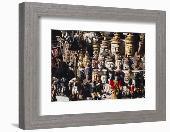 Various Burmese Statues/Masks on Display at Market in Bagan, Myanmar-Harry Marx-Framed Photographic Print