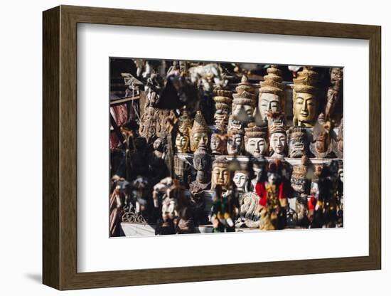 Various Burmese Statues/Masks on Display at Market in Bagan, Myanmar-Harry Marx-Framed Photographic Print