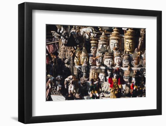 Various Burmese Statues/Masks on Display at Market in Bagan, Myanmar-Harry Marx-Framed Photographic Print