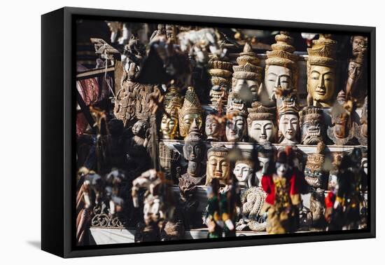 Various Burmese Statues/Masks on Display at Market in Bagan, Myanmar-Harry Marx-Framed Premier Image Canvas