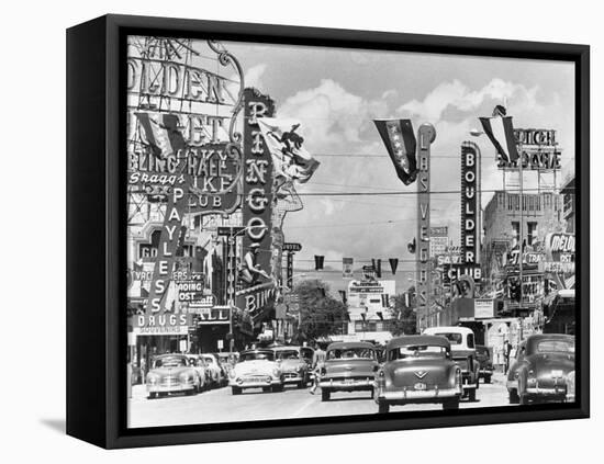 Various Casino Signs along Las Vegas Street-null-Framed Premier Image Canvas