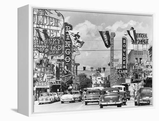 Various Casino Signs along Las Vegas Street-null-Framed Premier Image Canvas