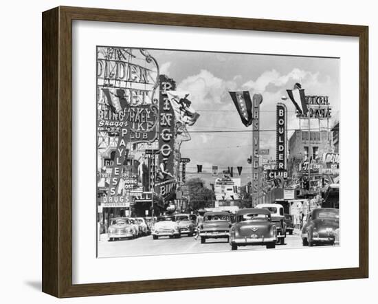 Various Casino Signs along Las Vegas Street-null-Framed Photographic Print