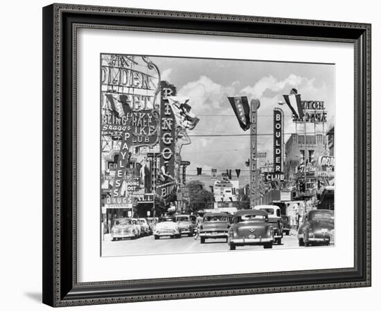 Various Casino Signs along Las Vegas Street-null-Framed Photographic Print