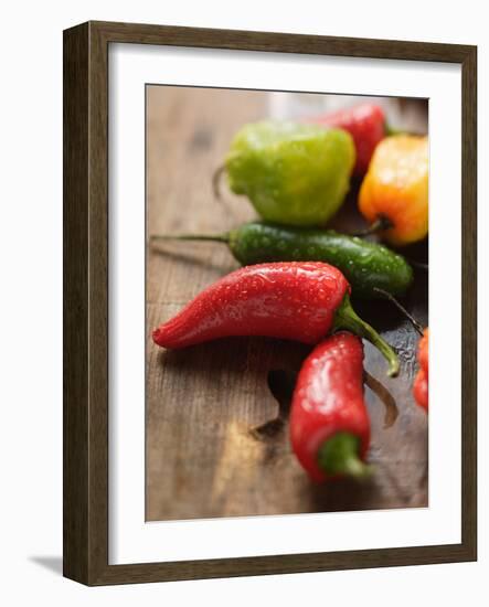 Various Chili Peppers with Drops of Water-null-Framed Photographic Print