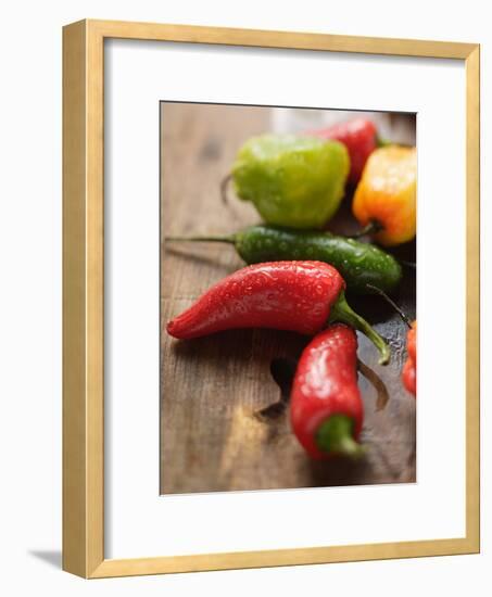 Various Chili Peppers with Drops of Water-null-Framed Photographic Print