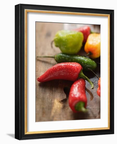 Various Chili Peppers with Drops of Water-null-Framed Photographic Print