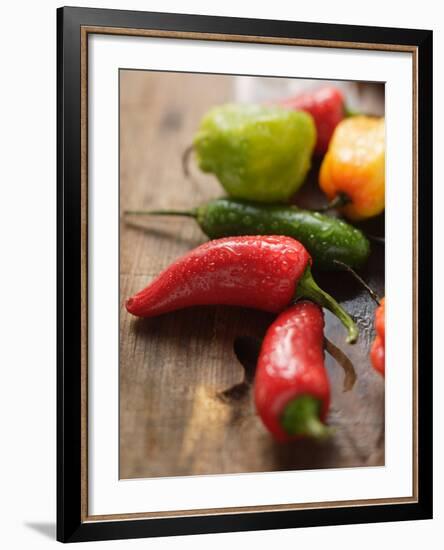 Various Chili Peppers with Drops of Water-null-Framed Photographic Print