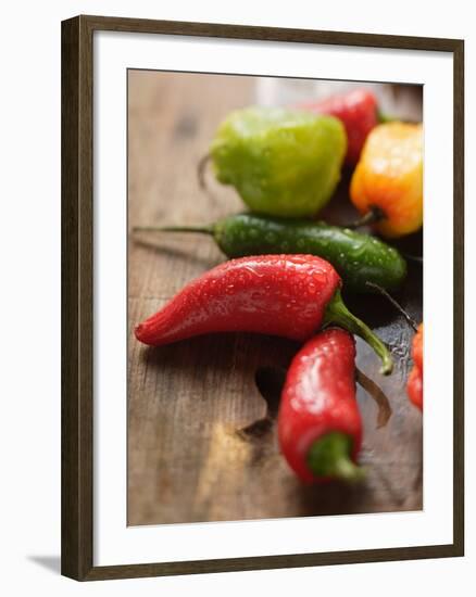 Various Chili Peppers with Drops of Water-null-Framed Photographic Print