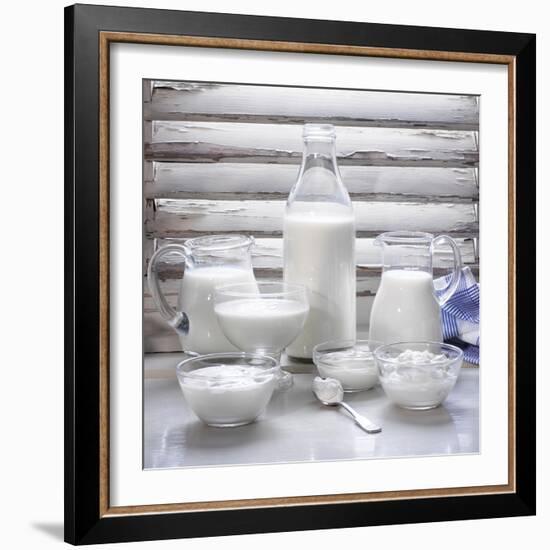 Various Dairy Products in Front of Window Frame-Peter Rees-Framed Photographic Print