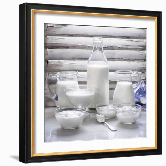 Various Dairy Products in Front of Window Frame-Peter Rees-Framed Photographic Print