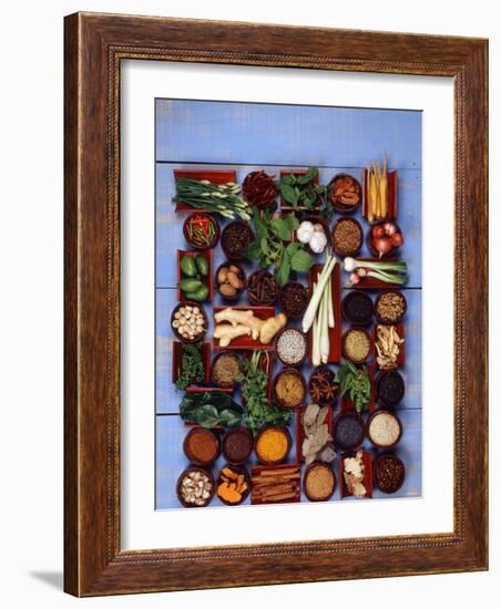 Various Exotic Herbs and Spices in Bowls-Alberto Cassio-Framed Photographic Print