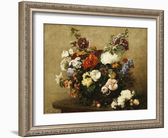 Various Flowers and Roses in a Basket, a Bouquet of Roses on the Table-Henri Fantin-Latour-Framed Giclee Print