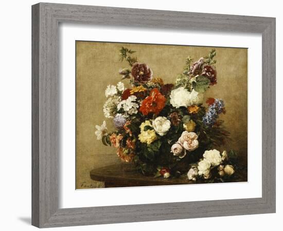 Various Flowers and Roses in a Basket, a Bouquet of Roses on the Table-Henri Fantin-Latour-Framed Giclee Print