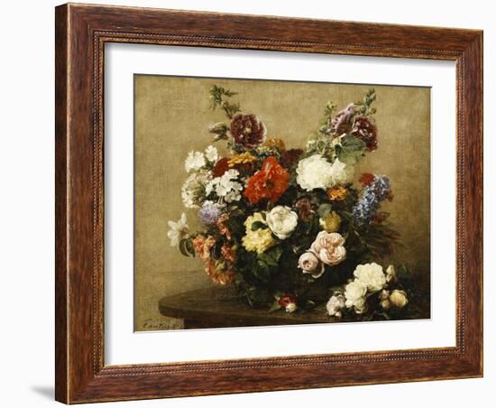 Various Flowers and Roses in a Basket, a Bouquet of Roses on the Table-Henri Fantin-Latour-Framed Giclee Print