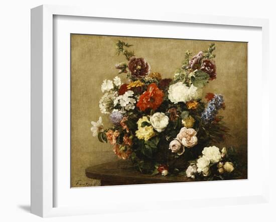 Various Flowers and Roses in a Basket, a Bouquet of Roses on the Table-Henri Fantin-Latour-Framed Giclee Print