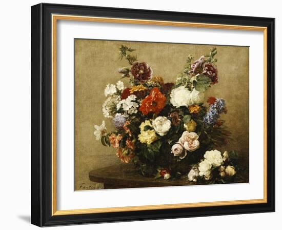 Various Flowers and Roses in a Basket, a Bouquet of Roses on the Table-Henri Fantin-Latour-Framed Giclee Print