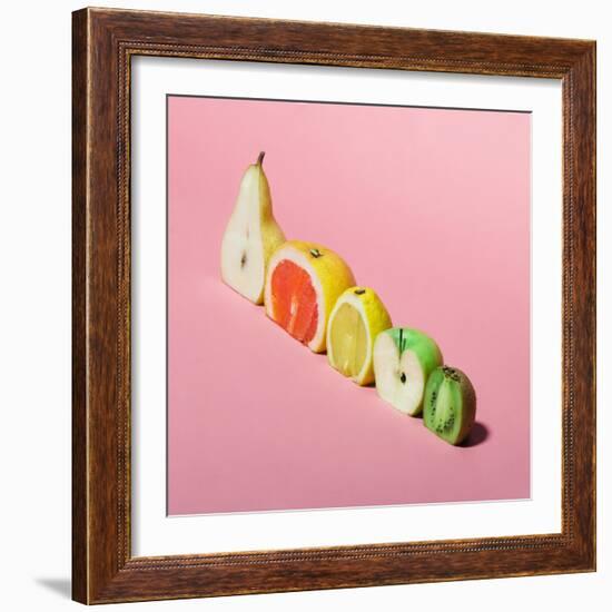 Various Fruits Sliced in Half. Minimal Concpet.-Zamurovic Photography-Framed Photographic Print