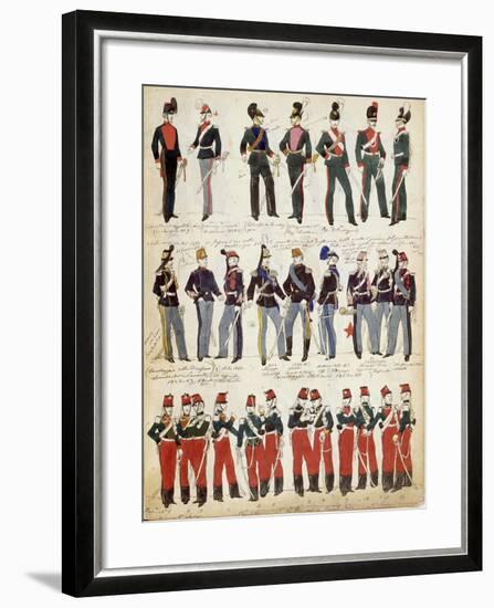 Various Italian Uniforms in Common Use around 1860-null-Framed Giclee Print