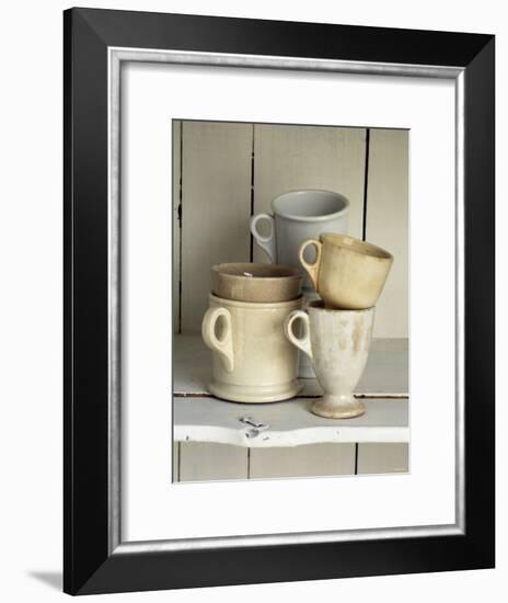 Various Light Coloured Cups on Wooden Shelf-Ellen Silverman-Framed Photographic Print