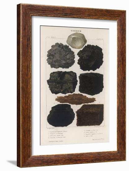 Various Types of Carbon Including Crystallised Diamond, Graphite, Slate Coal and Peat-null-Framed Art Print