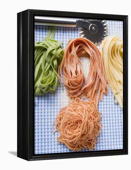 Various Types of Home-Made Pasta with Pastry Wheel-null-Framed Premier Image Canvas