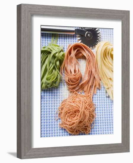 Various Types of Home-Made Pasta with Pastry Wheel-null-Framed Photographic Print