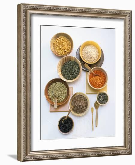 Various Types of Lentils in Small Bowls-Nikolai Buroh-Framed Photographic Print