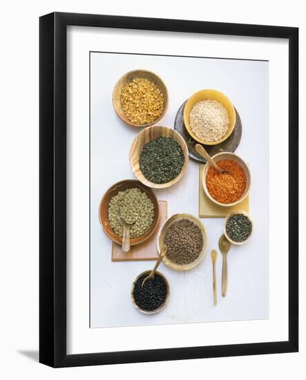 Various Types of Lentils in Small Bowls-Nikolai Buroh-Framed Photographic Print